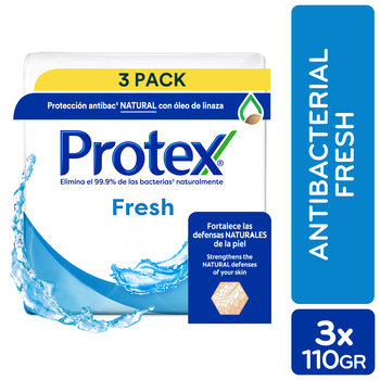 Jabon Antibacterial Fresh 3 U Protex Paquete 330 G