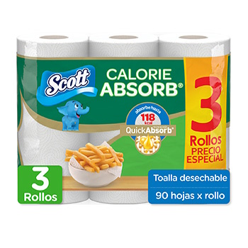 TOALLA DE COCINA ABSORCION SUPERIOR CALORIE ABSORB 3U SCOTT paquete 726 g