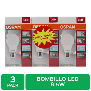 ILUMINACION BOMBILLOS LED LUZ BLANCA 8.5W OSRAM caja 3 Unidad