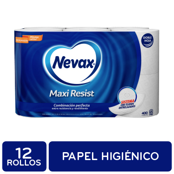 PAPEL HIGIENICO DOBLE HOJA MAXI RESIST 12U NEVAX paquete 1260 g