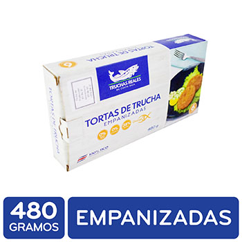 TORTAS TRUCHA EMPANIZADA AGUA DULCE CONGELADA TRUCHAS REALES DE CR caja 480 g
